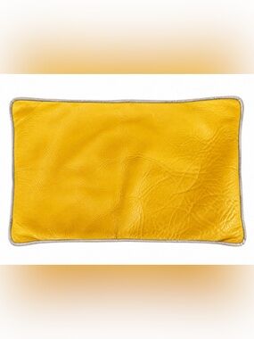 Serena & Lily Leather Linen Pillow Cover Mustard Yellow 12x18 Lumbar